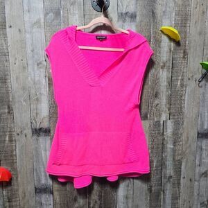 Plush Cashmere Bright Bubblegum Pink Hoodie Sweater Vest